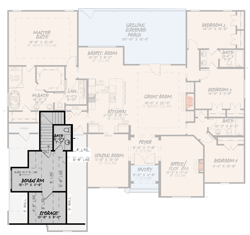 Plan 70648MK: One-Story 4-Bed House Plan with Bonus Expansion - Floor Plan - Bonus Level - Traditional