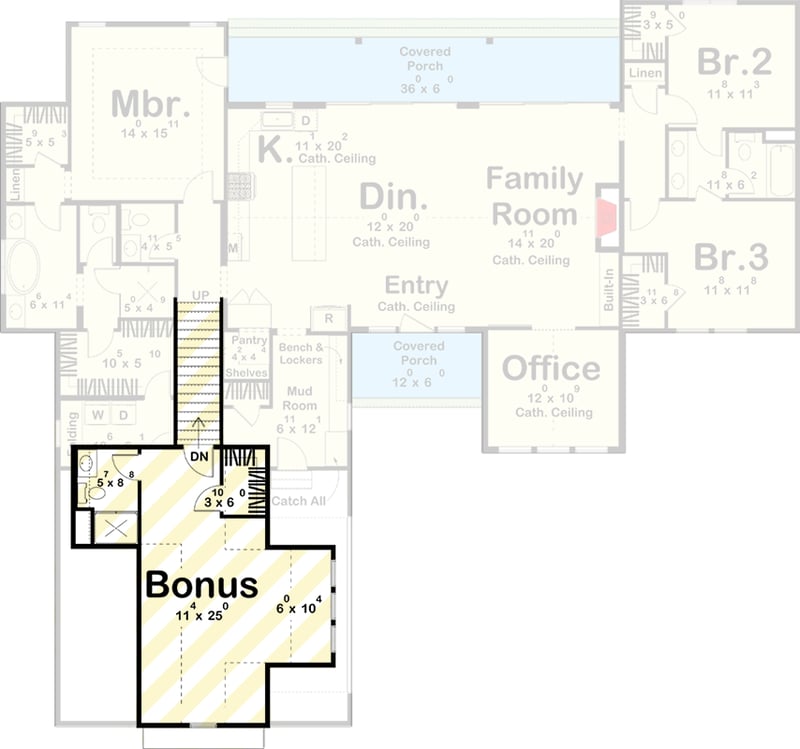 Plan 62834DJ: Modern Farmhouse Plan with Bonus and Lower Level Expansion - Floor Plan - Bonus - Craftsman, Farmhouse, Modern Farmhouse, New American
