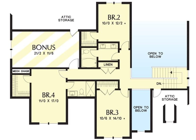 Plan 69756AM: 4-Bed New American House Plan with First Floor Master Suite - 2944 Sq Ft - Floor Plan - 2nd Floor - Country, Craftsman, New American, Northwest
