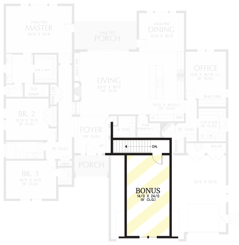 Plan 69757AM: 3-Bed New American House Plan with Large, Open Living Room - 2576 Sq Ft - Floor Plan - Bonus - Cottage, Country, Craftsman, New American, Northwest