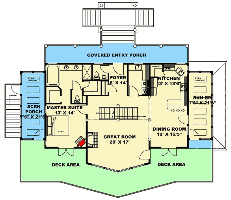 Plan 35583GH: 2-Bed Mountain Craftsman Plan with Ample Outdoor Space - Floor Plan - Main Level - Cabin, Craftsman, Mountain, Vacation