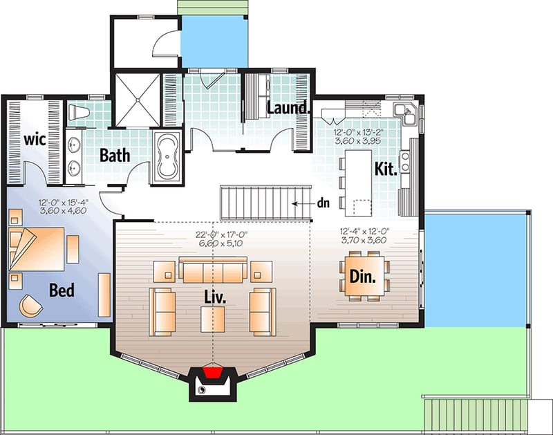 Plan 22569DR: Four-season Contemporary House Plan with Commanding Views - Floor Plan - Main Level - Contemporary, Mountain, Vacation