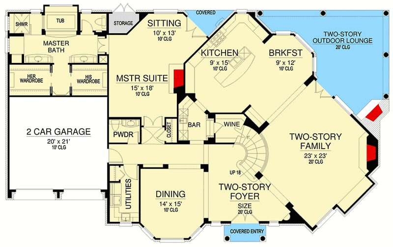 Plan 36590TX: Gorgeous Two-Story Home Plan with Two Master Suites - Floor Plan - Main Level - European