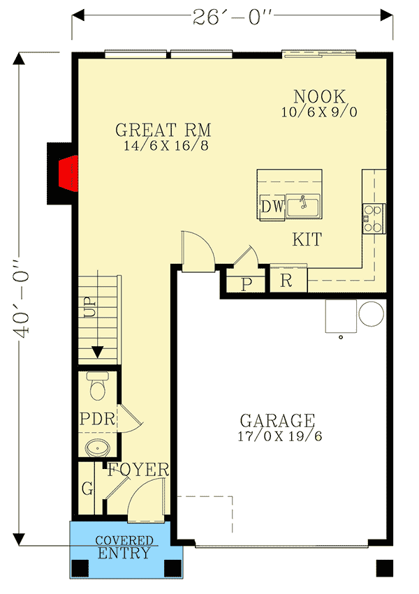 Plan 28002J: 1631 Square Foot Contemporary Plan Just 26-Feet Wide Perfect for a Narrow Lot - Floor Plan - Main Level - Contemporary, Mid Century Modern, Modern, Northwest