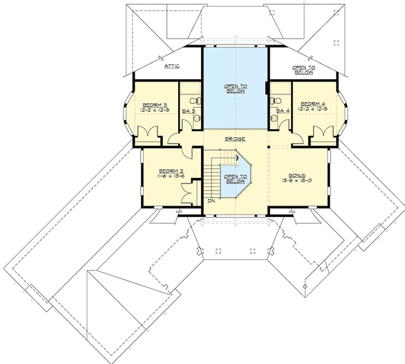 Plan 23852JD: Expanded Craftsman House with 3-Car Angled Garage - Floor Plan - 2nd Floor - Craftsman, Northwest