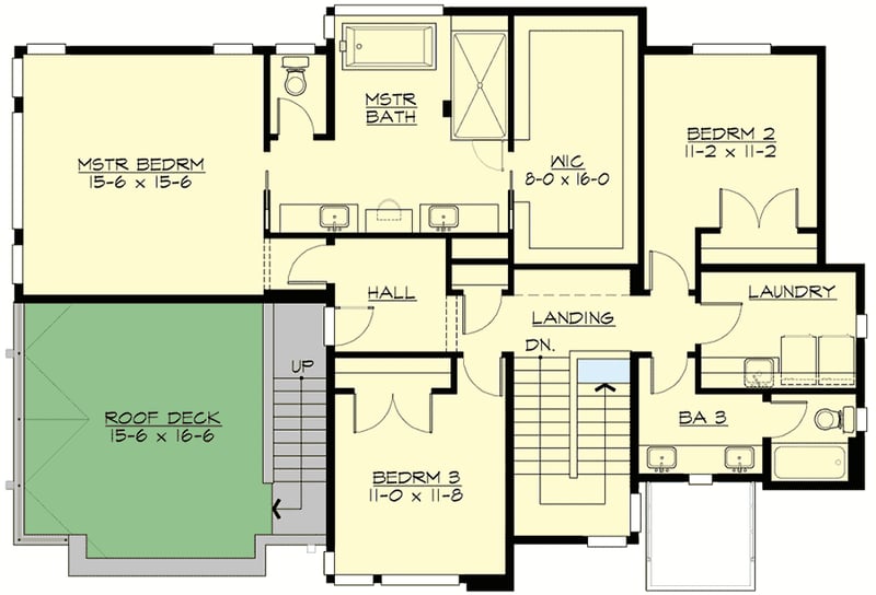 Plan 23858JD: 4-Bed Modern Masterpiece with Rooftop Deck and Drive-Under Garage - Floor Plan - 2nd Floor - Modern, Northwest