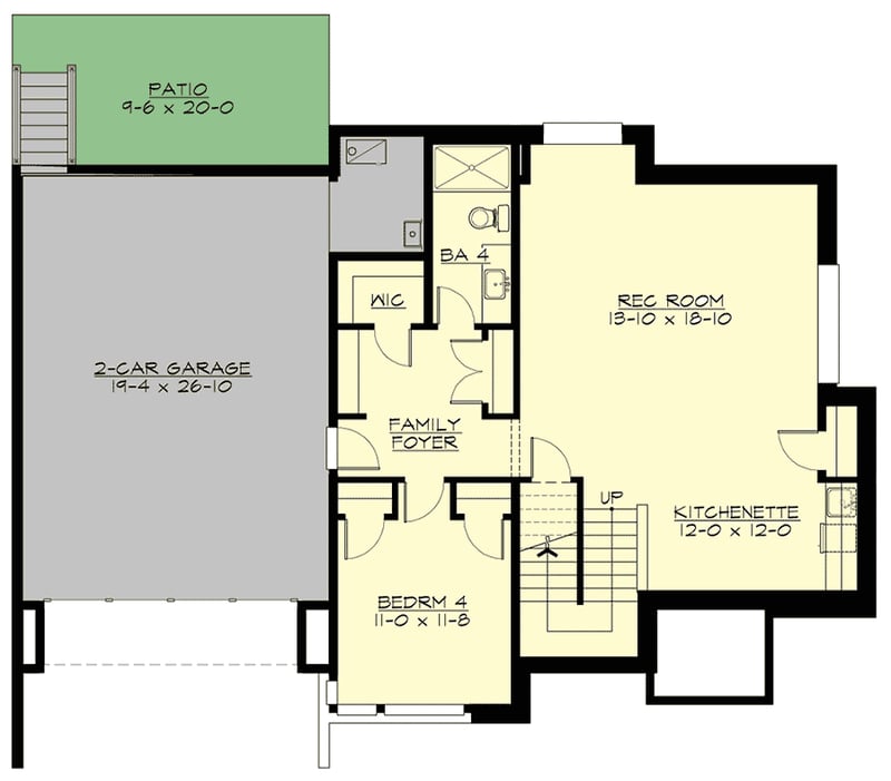 Plan 23858JD: 4-Bed Modern Masterpiece with Rooftop Deck and Drive-Under Garage - Floor Plan - Lower Level - Modern, Northwest