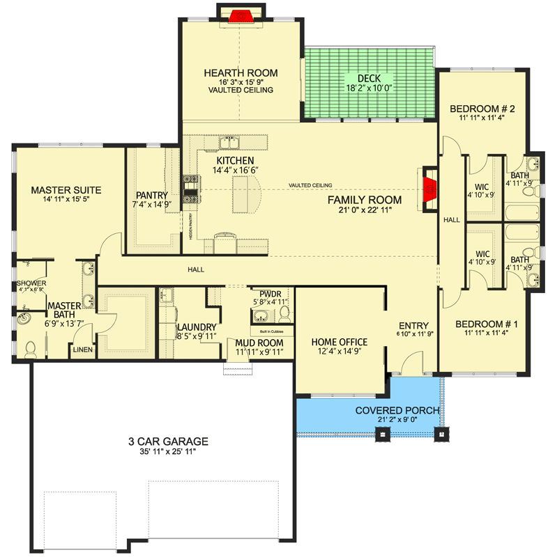 Plan 61357UT: Exclusive Craftsman House Plan with Vaulted Ceiling - Floor Plan - Slab & Crawlspace Option - Craftsman, New American