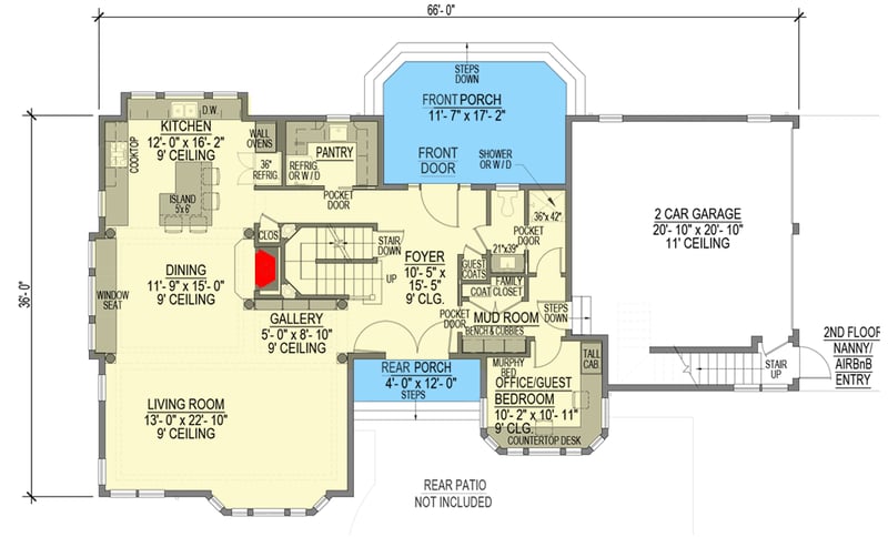 Plan 654000KNA: Coastal Shingle Style House Plan with Apartment Option - Floor Plan - Optional First Floor Bay Window (included) - Coastal, Shingle