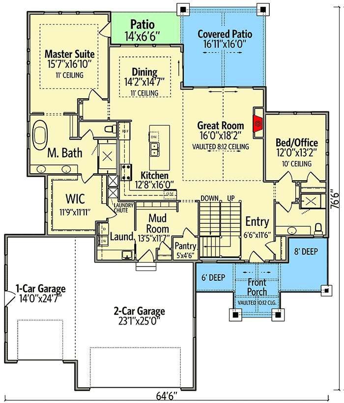 Plan 95083RW: Luxury New American Home Plan with Split Bedrooms - Floor Plan - Main Level - Craftsman, Mountain, New American, Rustic