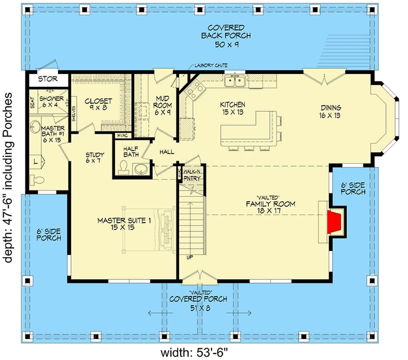Plan 68656VR: Country Home Plan with Three Master Suites - Floor Plan - Main Level - Country, Farmhouse, Traditional