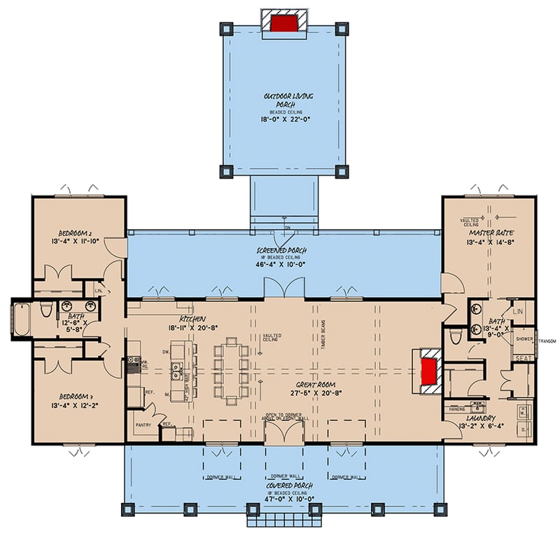 Plan 70665MK: One-Level Mountain House Plan with Open-Concept Living Space - 2050 Sq Ft - Floor Plan - Main Level - Country, Mountain, Rustic