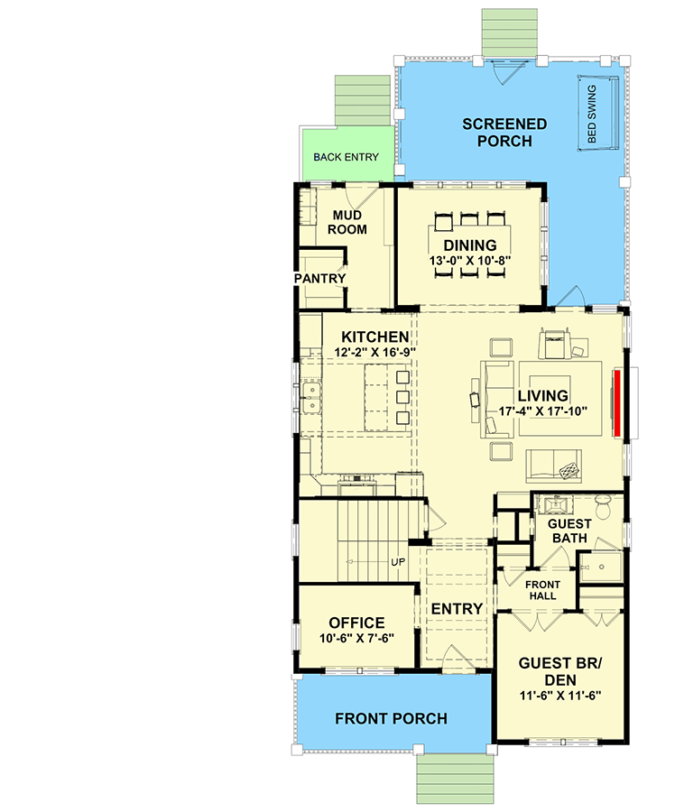 Plan 765023TWN: Country Cottage with L-Shaped Rear Porch - 2500 Sq Ft - Floor Plan - Main Level - Cottage, Country, Traditional