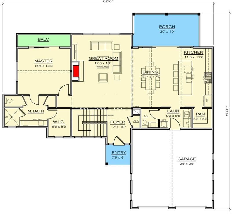 Plan 18883CK: 3-Bed Contemporary House Plan Ideal for Sloped Lot - Floor Plan - Main Level - Contemporary, Modern, Mountain, Northwest, Rustic