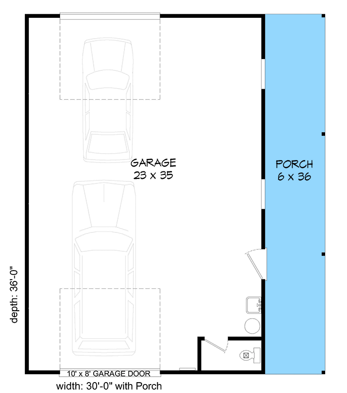 Plan 68658VR: Detached Drive-Through Garage Plan with Porch - Floor Plan - Main Level