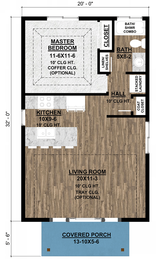 Plan 420001WNT: ADU with Cozy Covered Porch - Floor Plan - Main Level - Cabin, Cottage, Country, Ranch, Traditional, Vacation