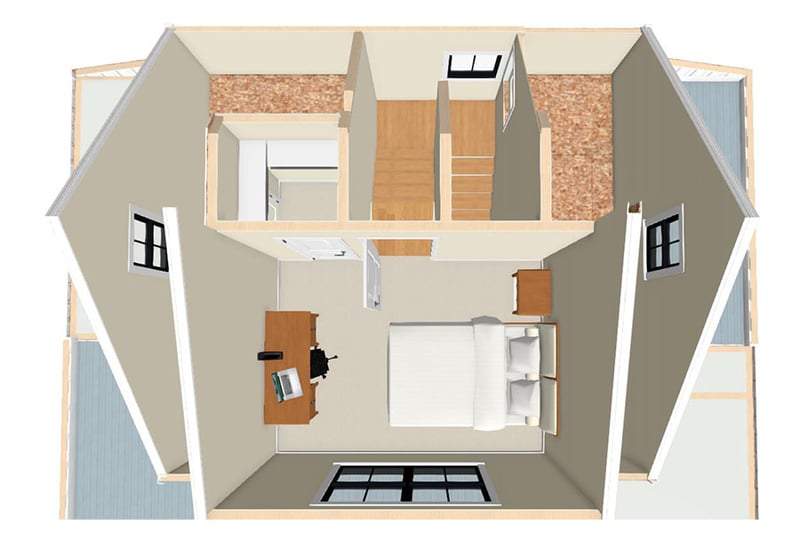 Plan 430800SNG: Quaint 2-Bed House Plan with Wrap-Around Porch - Floor Plan - 3D Second Floor - Cabin, Cottage, Country, Rustic, Southern