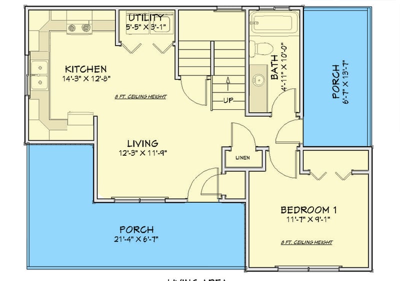 Plan 430800SNG: Quaint 2-Bed House Plan with Wrap-Around Porch - Floor Plan - Main Level - Cabin, Cottage, Country, Rustic, Southern