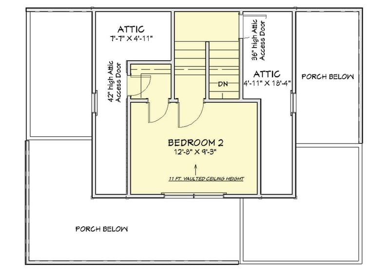 Plan 430800SNG: Quaint 2-Bed House Plan with Wrap-Around Porch - Floor Plan - 2nd Floor - Cabin, Cottage, Country, Rustic, Southern