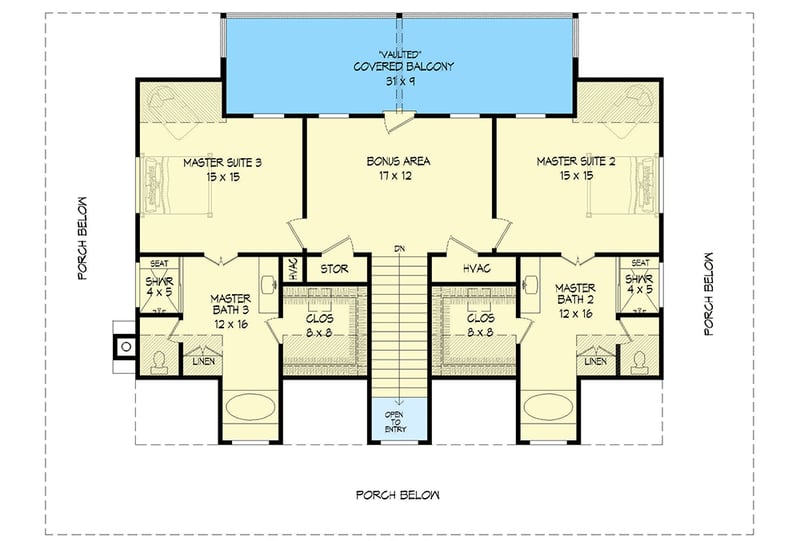 Plan 68660VR: Country House Plan with Wraparound Porch and Three Bedroom Suites - 2662 Sq Ft - Floor Plan - 2nd Floor - Country, Farmhouse, Traditional