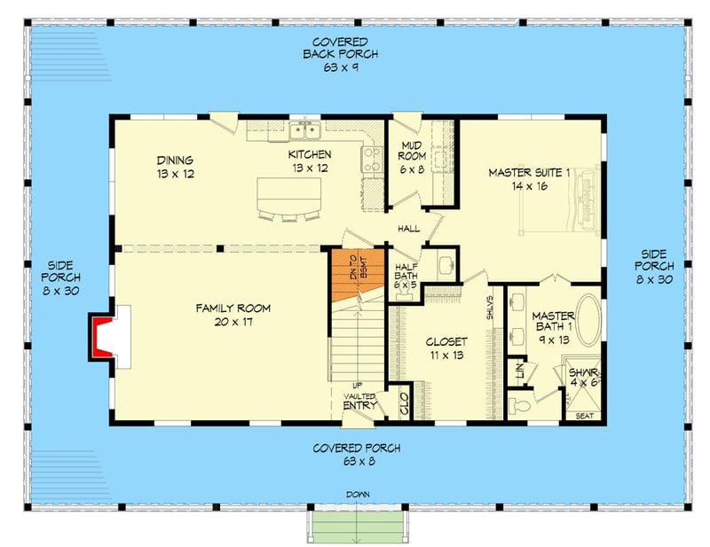 Plan 68660VR: Country House Plan with Wraparound Porch and Three Bedroom Suites - 2662 Sq Ft - Floor Plan - Main Level with Optional Basement Stairs - Country, Farmhouse, Traditional