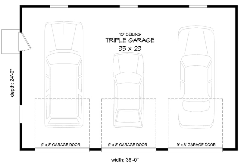 Plan 68661VR: 3-Car Detached Garage with 3 Separate Bays - Floor Plan - Main Level - Traditional