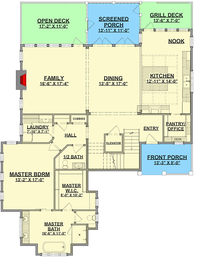 Plan 765026TWN: Delightful 4-Bed Low Country House Plan with Main-Floor Master Bedroom - Floor Plan - Main Level - Coastal, Country, Low Country, Southern, Vacation