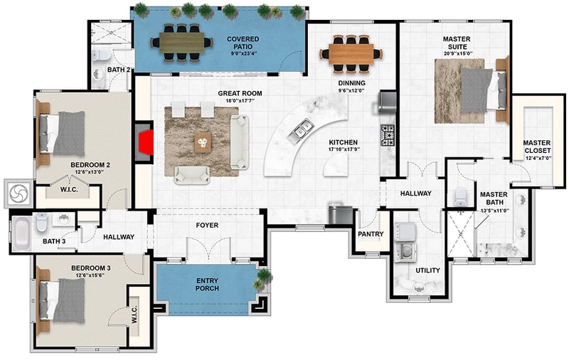 Plan 430059LY: Hill Country House Plan with 12' Ceilings - Floor Plan - Main Level - European, Hill Country, Ranch