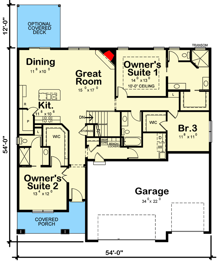 Plan 42640DB: New American House Plan with Two Owner Suites - Floor Plan - Main Level - Country, Craftsman, New American, Ranch, Traditional