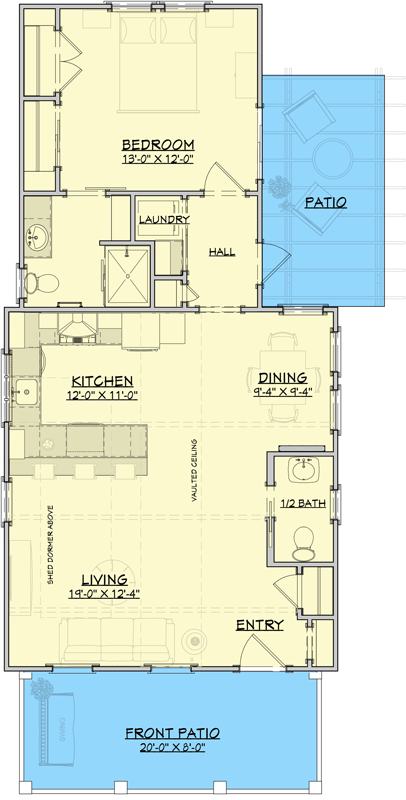 Plan 765028TWN: Country Cottage with Rear-Facing Bedroom - Floor Plan - Main Level - Cottage, Country, Craftsman, Traditional