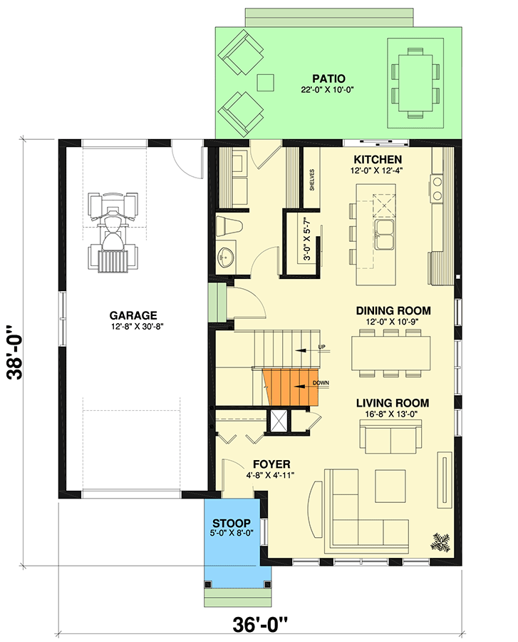 Plan 22578DR: New American Home Plan with Upstairs Bedrooms - Floor Plan - Main Level - Craftsman, New American, Northwest
