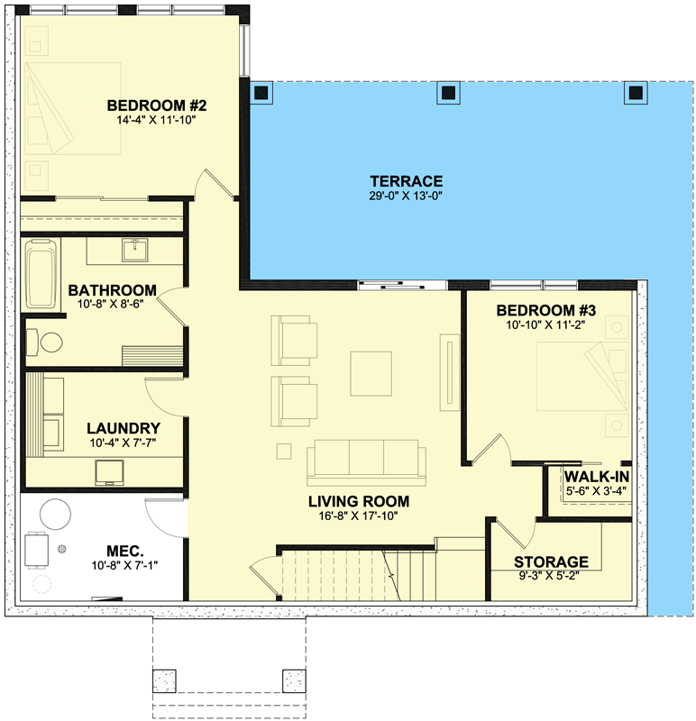Plan 22579DR: New American Mountain Ranch Home Plan for the Rear Sloping Lot - Floor Plan - Lower Level - Coastal, Contemporary, Mountain, Ranch, Vacation