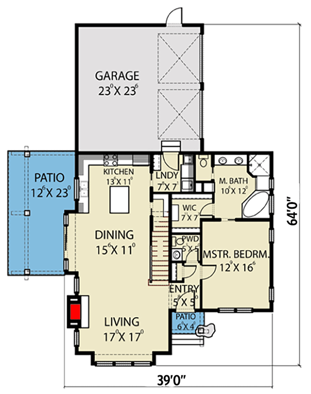 Plan 280087JWD: 3-Bed House Plan with Side Porch - Floor Plan - Main Level - Cottage, Country