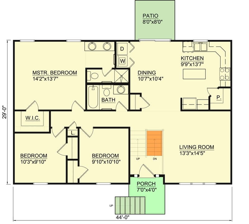 Plan 12740MA: Split Level Country House Plan with Lower-Level Garage - Floor Plan - Main Level - Country, Traditional