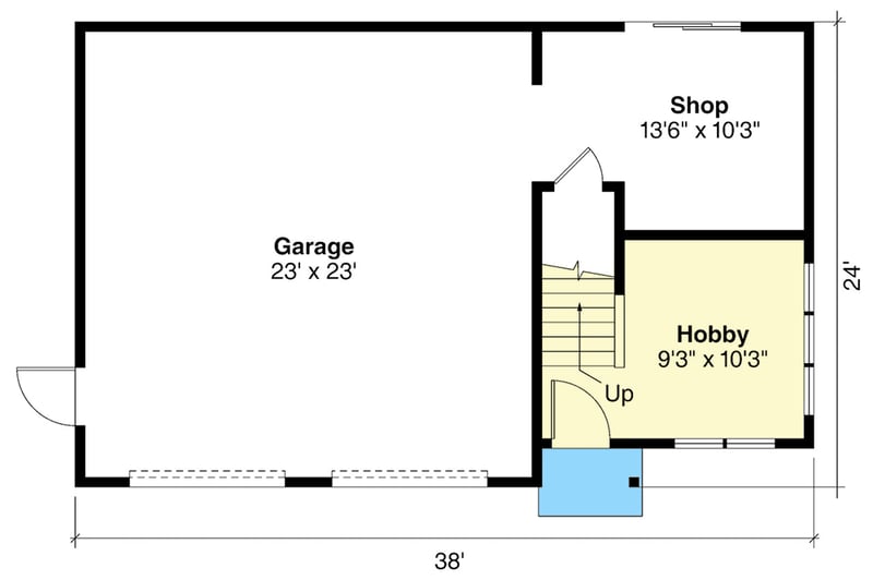 Plan 72986DA: 2-Car Garage with Hobby Room and Workshop - Floor Plan - Main Level