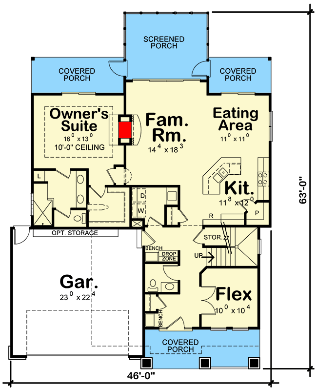 Plan 42646DB: Craftsman House Plan with Optional 4th Bedroom and Flex Room - Floor Plan - Main Level - Craftsman, Traditional