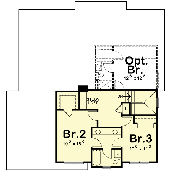 Plan 42646DB: Craftsman House Plan with Optional 4th Bedroom and Flex Room - Floor Plan - Second Floor - Craftsman, Traditional