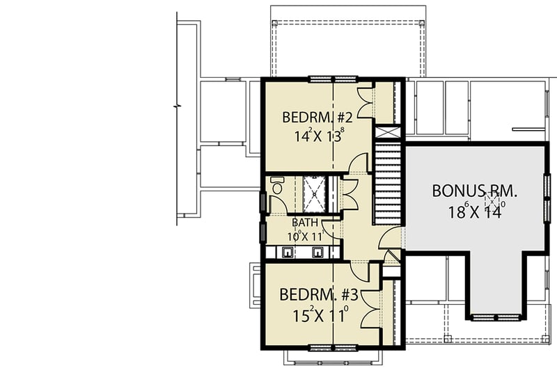 Plan 280095JWD: Open Concept Modern Farmhouse Plan with Two Upstairs Bedrooms Plus Bonus - 2443 Sq Ft - Floor Plan - 2nd Floor - Country, Craftsman, Modern Farmhouse, New American
