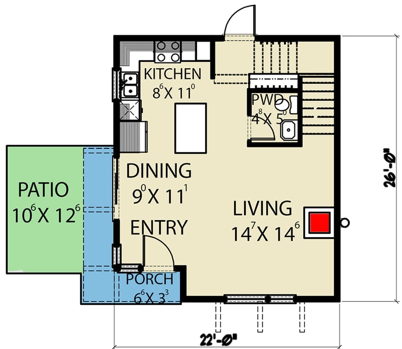 Plan 280097JWD: Small Modern Home Plan with Detached 1-Car Garage - Floor Plan - Main Level - Contemporary, Modern, Northwest