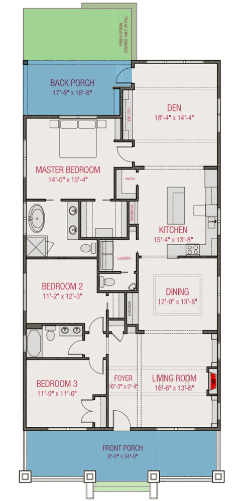 Plan 50182PH: Classic 3-Bed Craftsman House Plan with Den - Floor Plan - Main Level - Bungalow, Cabin, Cottage, Country, Craftsman, Rustic