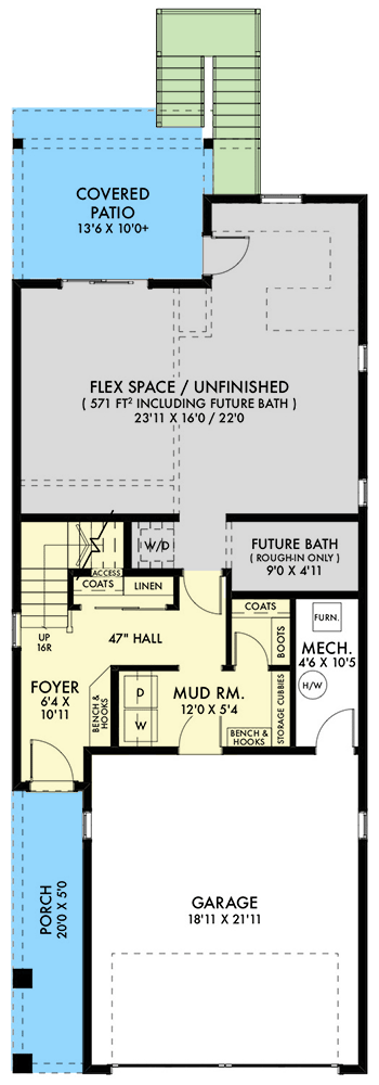 Plan 67796NWL: Contemporary 3-Bed House Plan with Second-Level Living Spaces - Floor Plan - Main Level - Contemporary, Northwest, Prairie