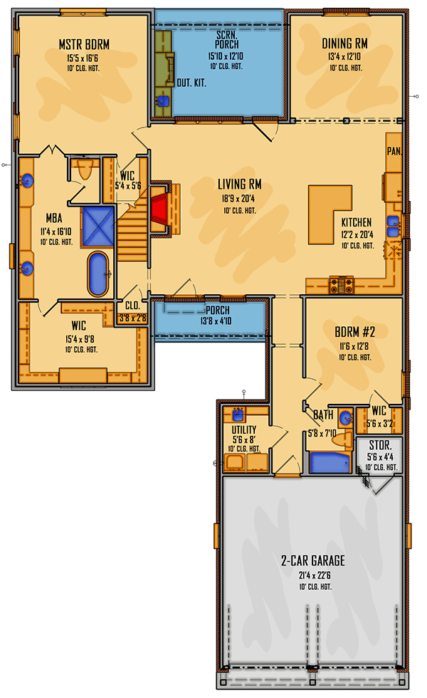 Plan 510156WDY: Exclusive New American House Plan with Upstairs Expansion Possibilities - Floor Plan - Main Level - New American, Southern, Traditional