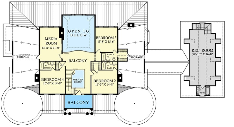 Plan 32667WP: Luxury Georgian Home Plan with Library and Bonus Room above Garage - Floor Plan - 2nd Floor - Country, Georgian, Southern, Southern Traditional, Traditional