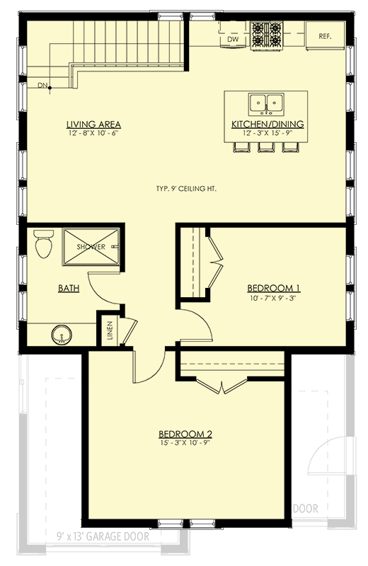 Plan 270022AF: 2-Bed Garage Apartment with RV Garage - 909 Sq Ft - Floor Plan - 2nd Floor - Carriage
