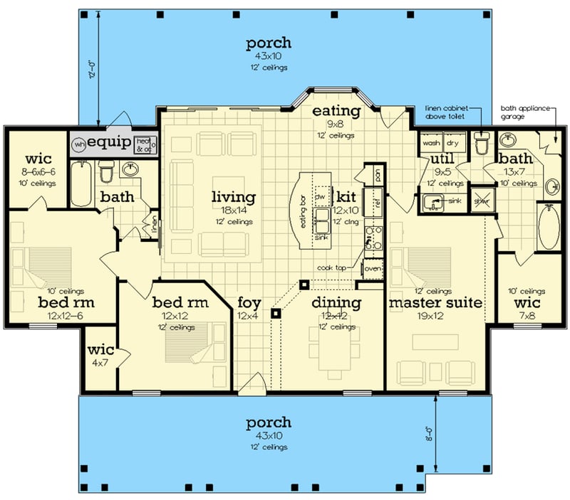 Plan 55215BR: Raised Cottage House Plan with Optional Detached Garage - Floor Plan - Main Level - Cottage, Country, Southern