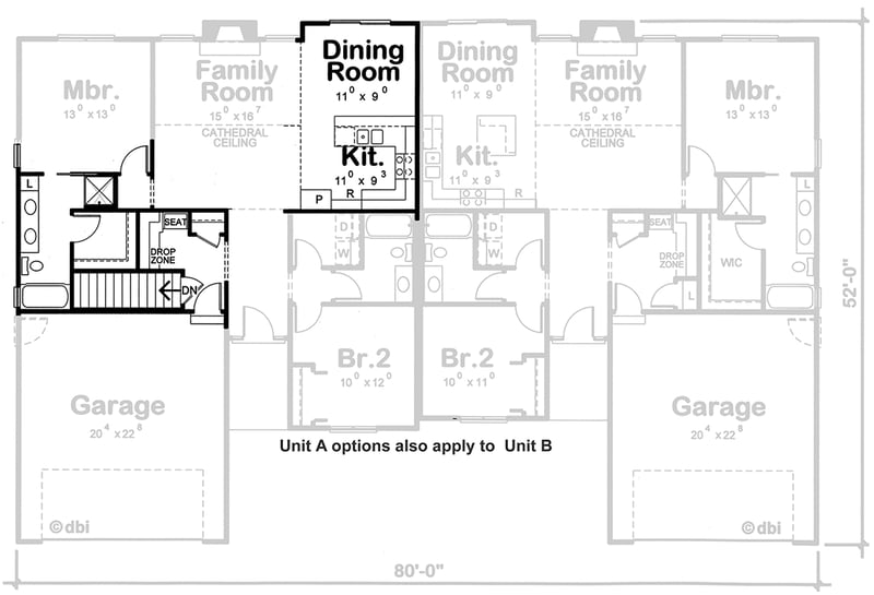 Plan 42651DB: 4 Bedroom Traditional Ranch Duplex House Plan with 4-Car Garage - Floor Plan - Optional Main Layout  - Ranch, Traditional