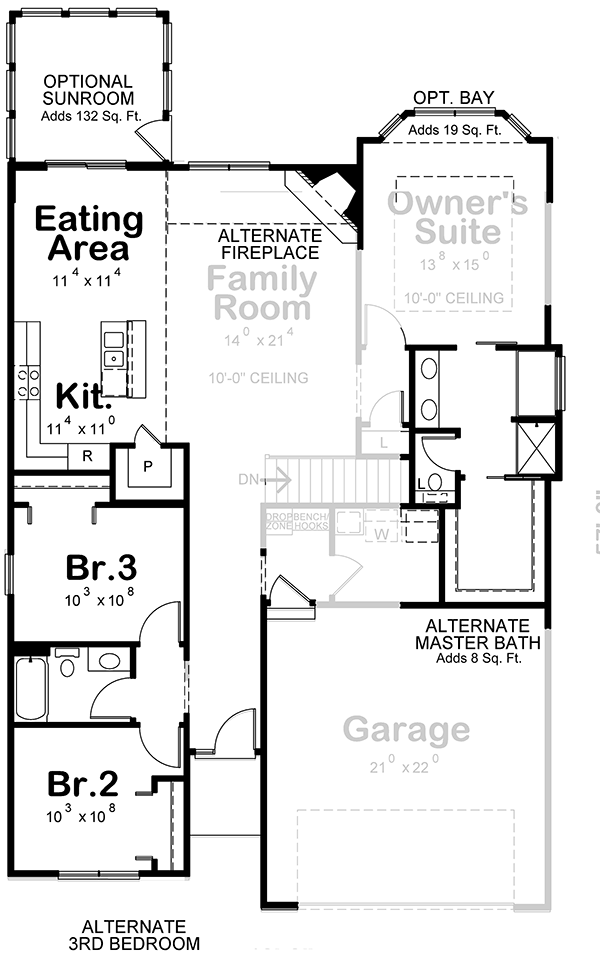 Plan 42653DB: One-Story House Plan with Designed-in Flexibiltiy - 1664 Sq FT - Floor Plan - Optional Main Floor - Country, Ranch, Traditional