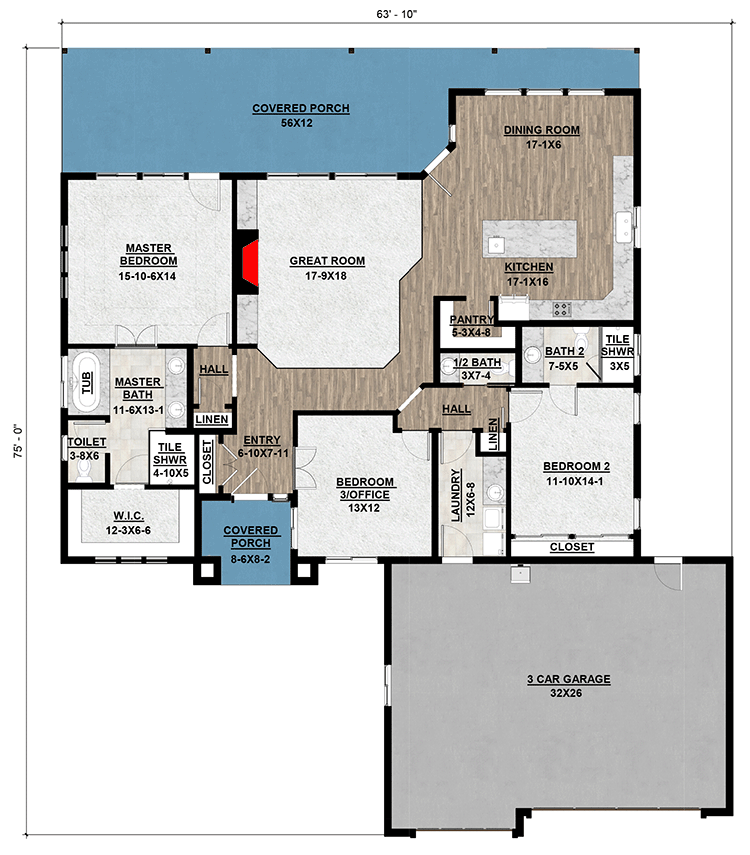 Plan 420010WNT: Prairie-style Ranch Home Plan with Flexible Home Office - Floor Plan - Main Level - Hill Country, New American, Northwest, Prairie, Ranch