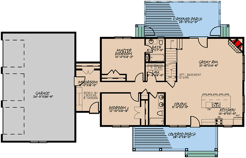 Plan 70677MK: Modern Farmhouse Plan with Main-level Master and 3-car Side-entry Garage - Floor Plan - Main Level - Country, Modern Farmhouse, New American, Southern