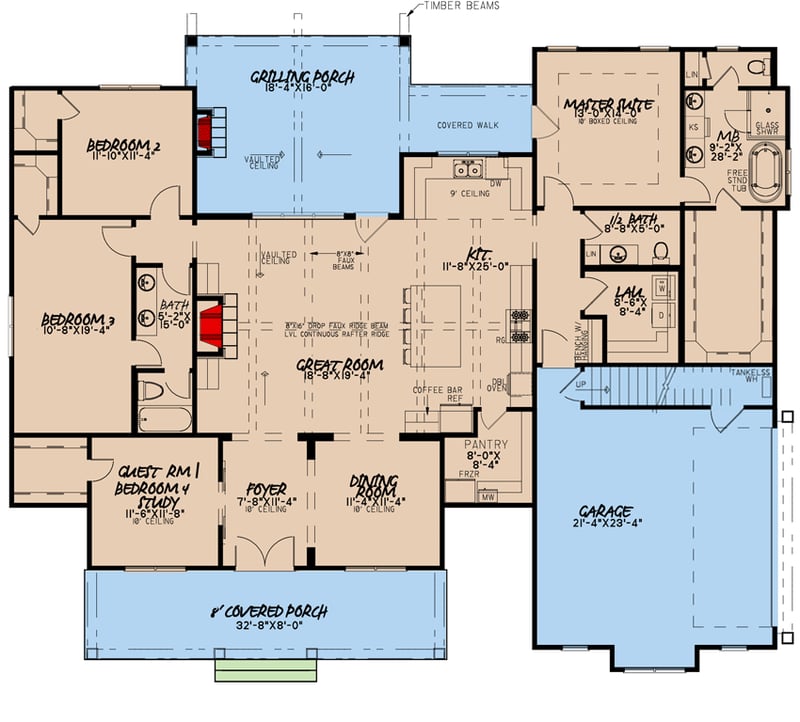 Plan 70678MK: Modern Farmhouse Plan with Three Shed Dormers and a Flex Room - 2343 Sq Ft - Floor Plan - Main Level - Country, Modern Farmhouse, New American